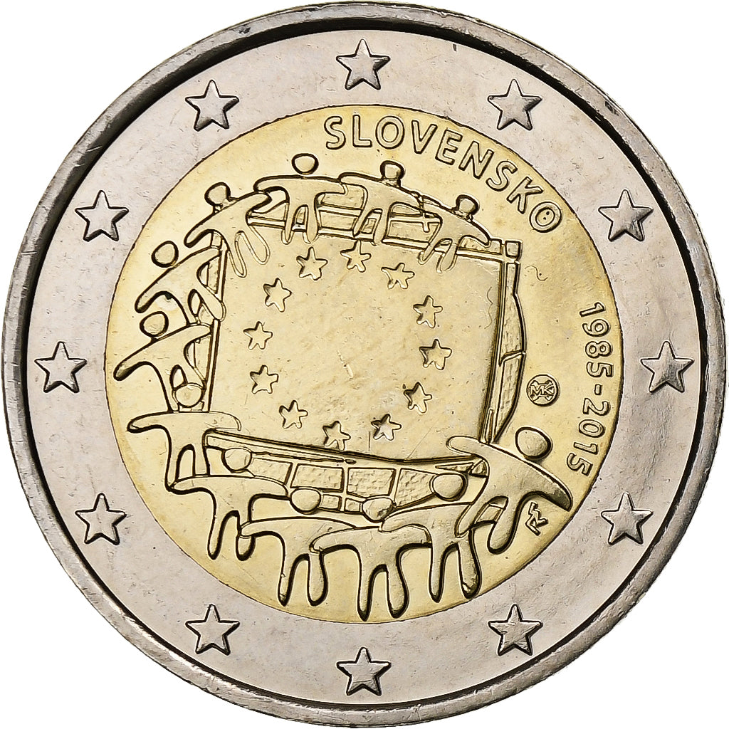 slovenský,
2 eurá,
Vlajka Európskej únie