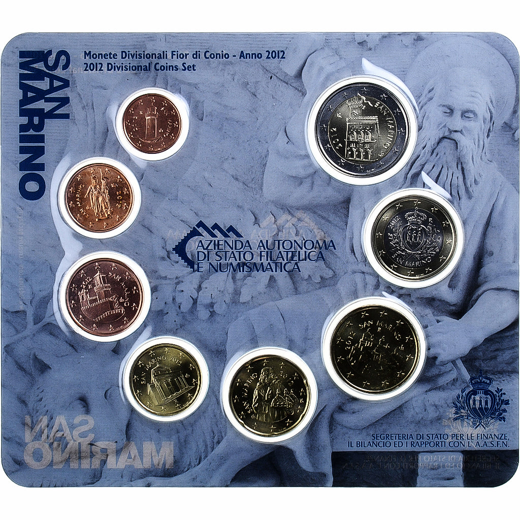 San Marino,
Setze 1 ct. - 2 eurá,
Münzkaarte.FDC