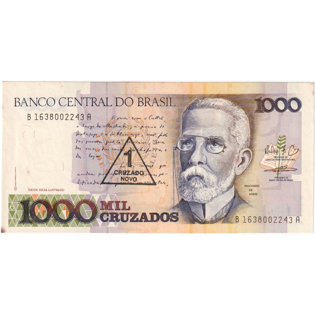 Brazília,
1 Cruzado Novo za 1 000 Cruzado,
PE (40-45)