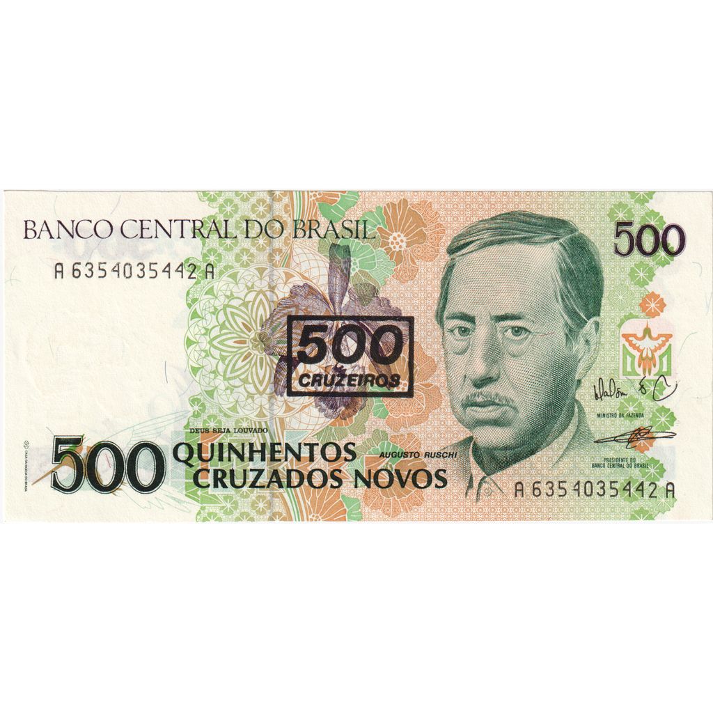 Brazília,
500 Cruzeiros za 500 Cruzados Novos,
UNC(63)