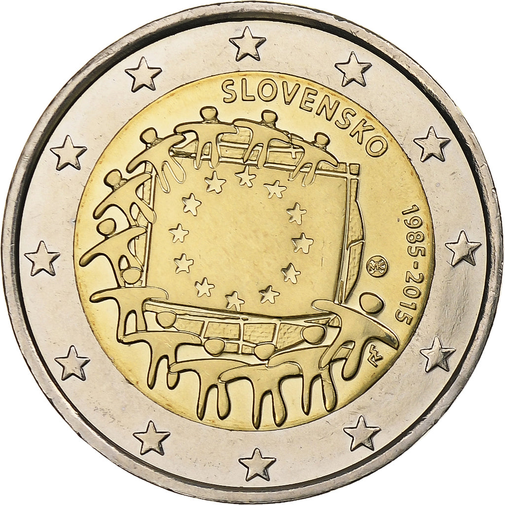 slovenský,
2 eurá,
30 rokov pred Drapeau de l'UE
