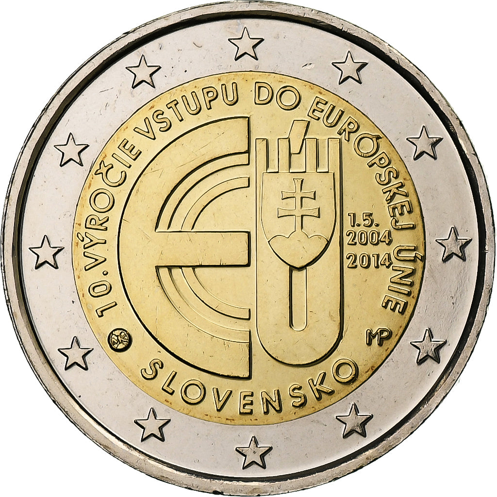 slovenský,
2 eurá,
10. Jahrestag – Beitritt zur Europäischen Union