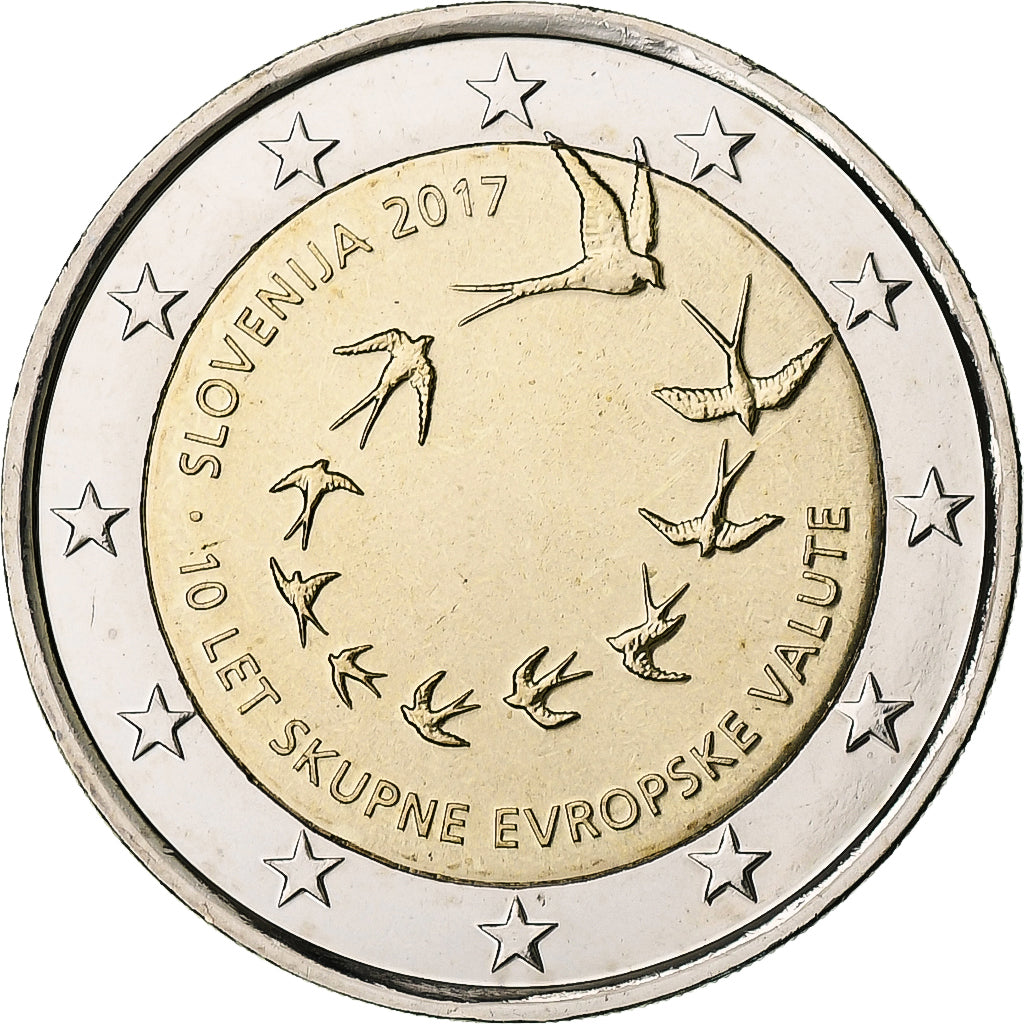 Slovinsko,
2 eurá,
10. Jahrestag des Euro