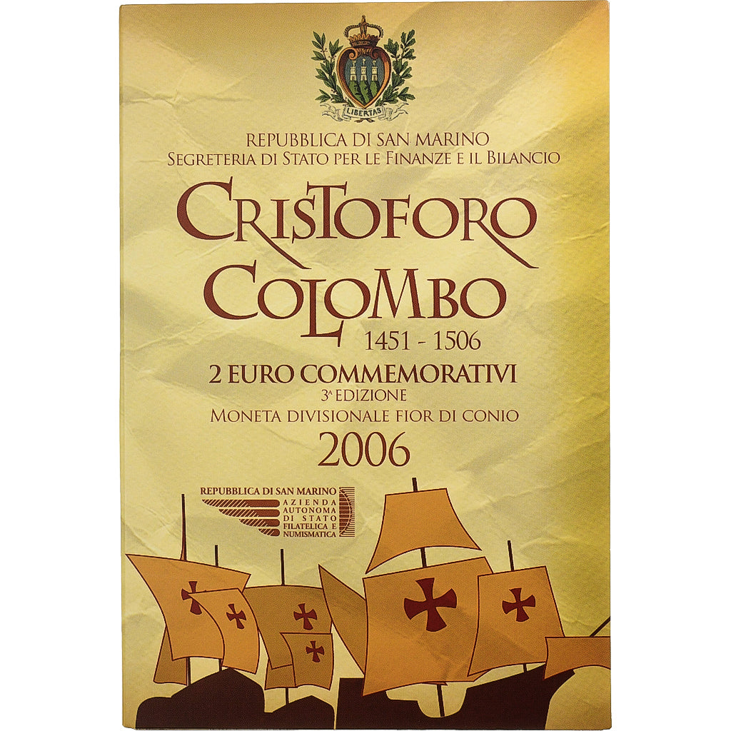 San Marino,
2 eurá,
Cristoforo Colombo