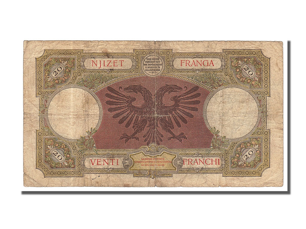 bankovka,
Albánsko,
20 frankov