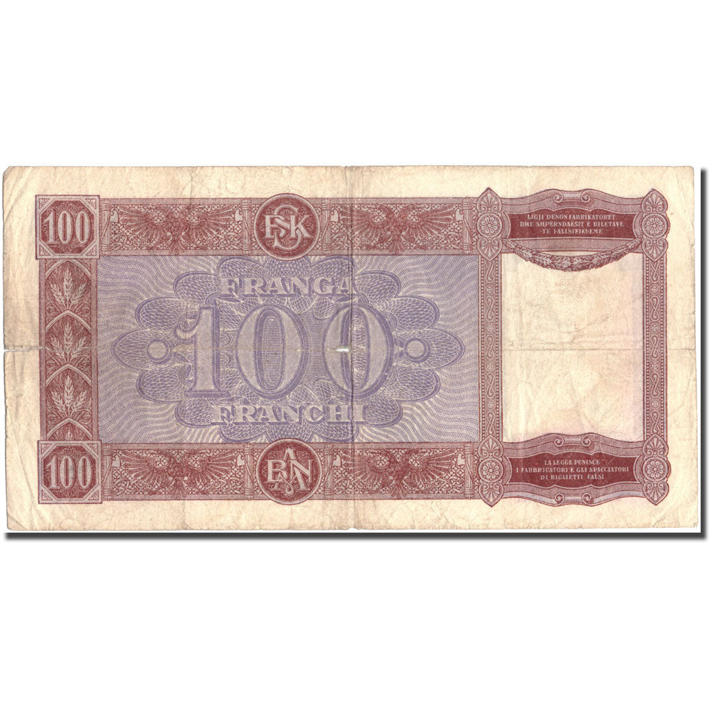 bankovka,
Albánsko,
100 frankov