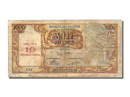 bankovka,
 
 Alžírsko,
 
 10 NF za 1 000 frankov