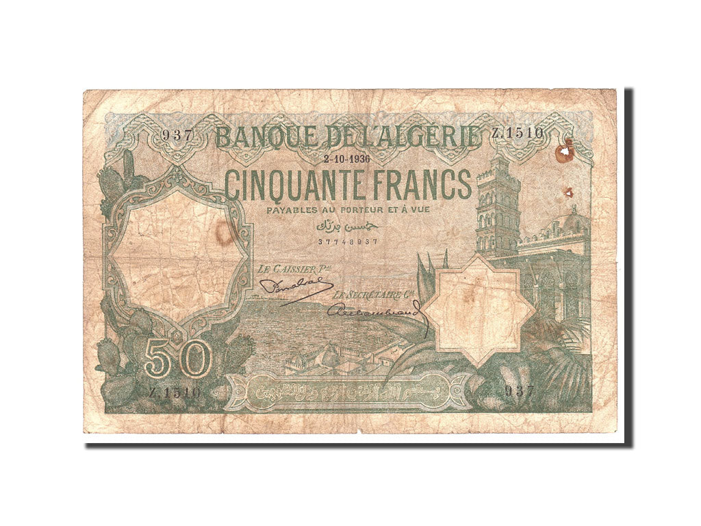 bankovka,
 
 Alžírsko,
 
 50 frankov