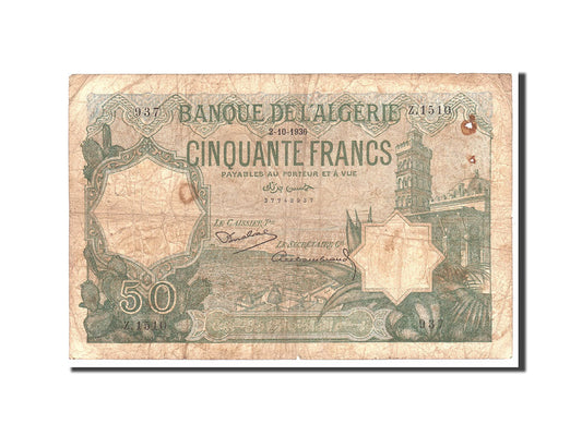 bankovka,
 
 Alžírsko,
 
 50 frankov