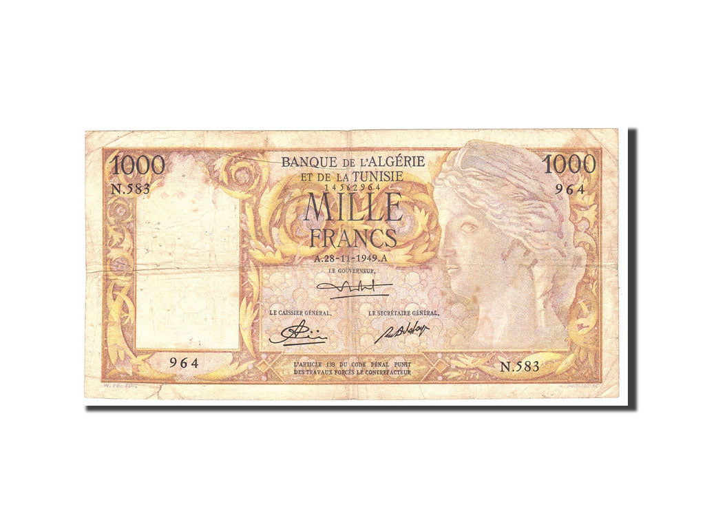 bankovka,
 
 Alžírsko,
 
 1000 frankov