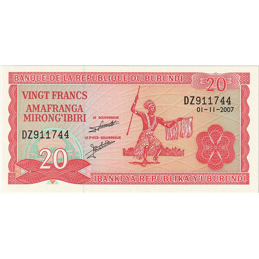 bankovka,
 
 Burundi,
 
 20 frankov