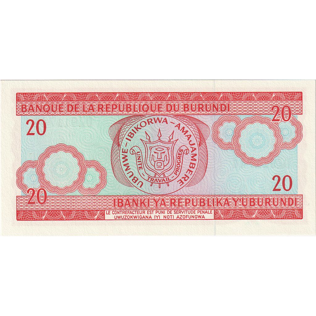 bankovka,
 
 Burundi,
 
 20 frankov