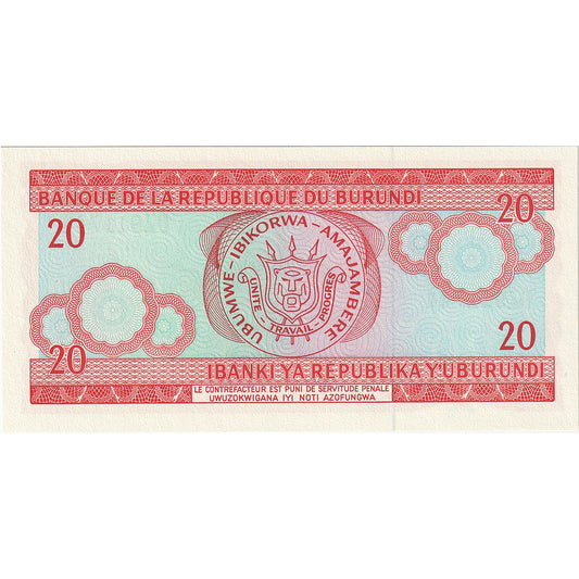 bankovka,
 
 Burundi,
 
 20 frankov