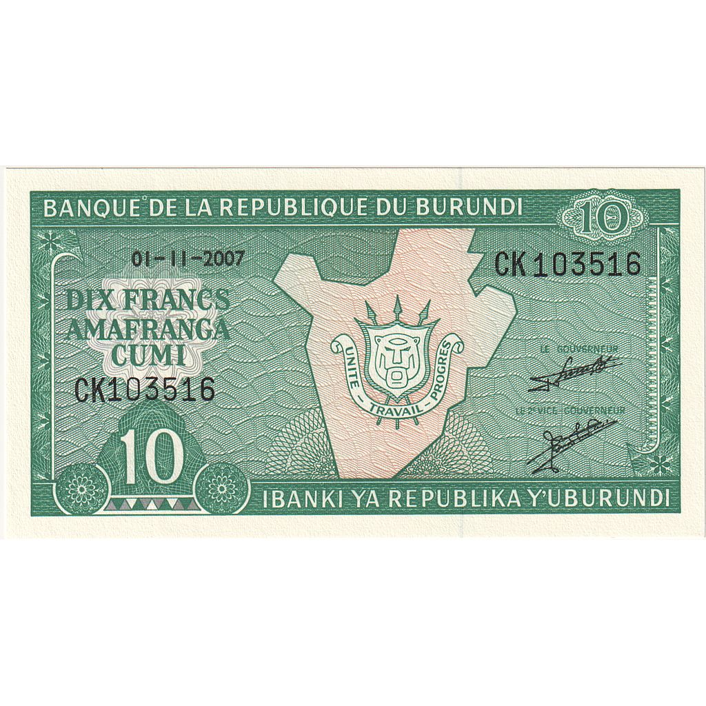 Burundi,
 
 10 frankov,
 
 2007