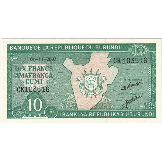 Burundi,
 
 10 frankov,
 
 2007