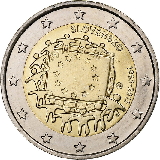 slovenský,
 
 2 eurá,
 
 Vlajka Európskej únie