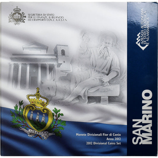 San Marino, 
  
  Setze 1 ct. - 2 eurá, 
  
  Münzkaarte.FDC