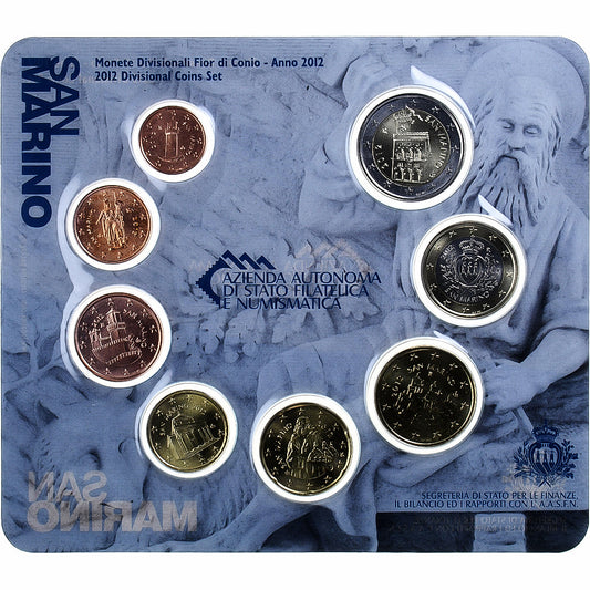 San Marino, 
  
  Setze 1 ct. - 2 eurá, 
  
  Münzkaarte.FDC