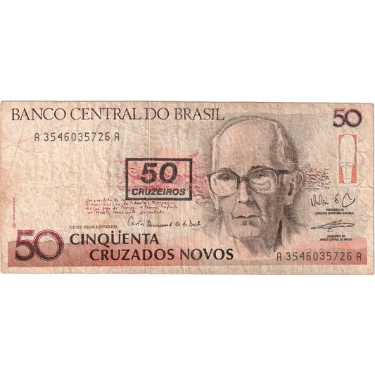 Brazília, 
  
  50 Cruzeiros za 50 Cruzados Novos, 
  
  VF (30-35)