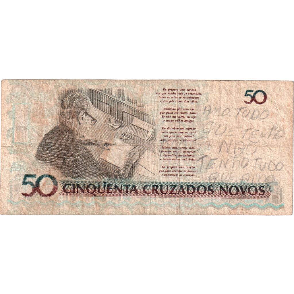 Brazília, 
  
  50 Cruzeiros za 50 Cruzados Novos, 
  
  VF (30-35)