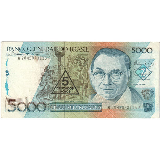 Brazília, 
  
  5 Cruzados Novos za 5 000 Cruzados, 
  
  PE (40-45)
