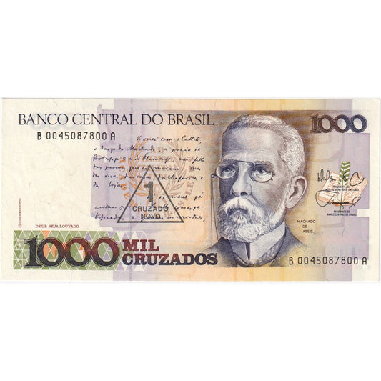 Brazília, 
  
  1 Cruzado Novo za 1 000 Cruzado, 
  
  UNC(63)