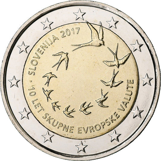 Slovinsko, 
  
  2 eurá, 
  
  10. Jahrestag des Euro