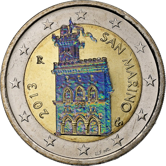 San Marino, 
  
  2 eurá, 
  
  Irisierend