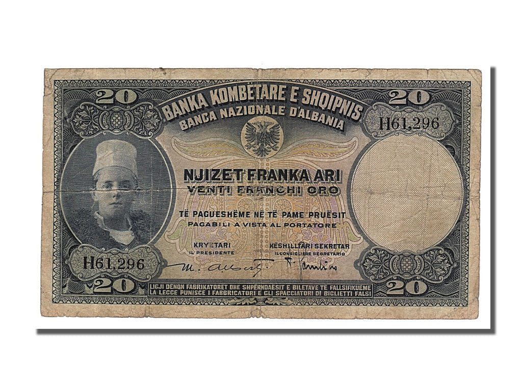 bankovka, 
  
  Albánsko, 
  
  20 Franc Ari