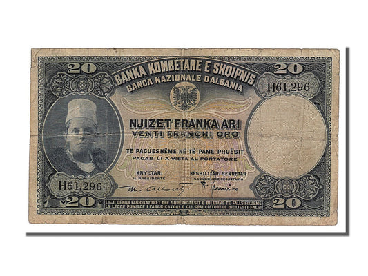 bankovka, 
  
  Albánsko, 
  
  20 Franc Ari