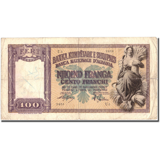 bankovka, 
  
  Albánsko, 
  
  100 frankov
