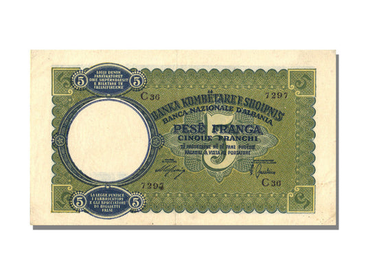 bankovka, 
  
  Albánsko, 
  
  5 frankov