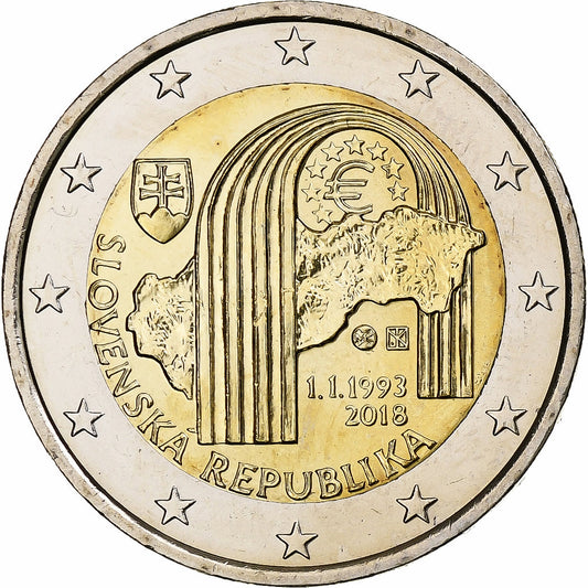 slovenský, 
  
  2 eurá, 
  
  25. Jahrestag der Republik