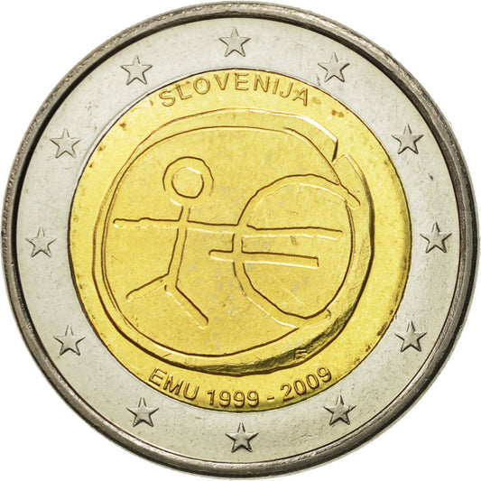 Slovinsko, 
  
  2 eurá, 
  
  10. Jahrestag der Europäischen Währungsunion