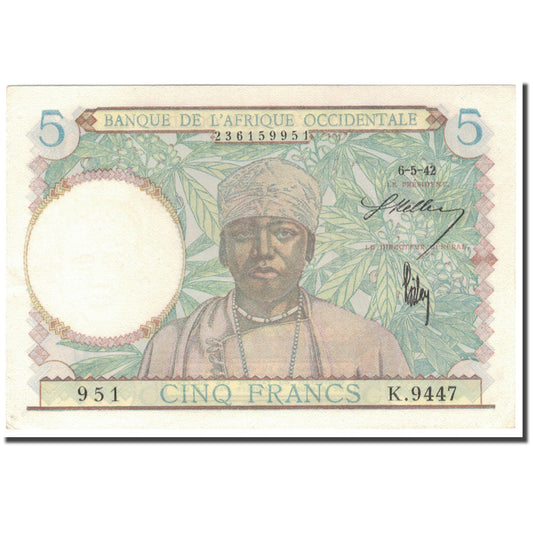 bankovka,
 
 francúzska západná Afrika,
 
 5 frankov