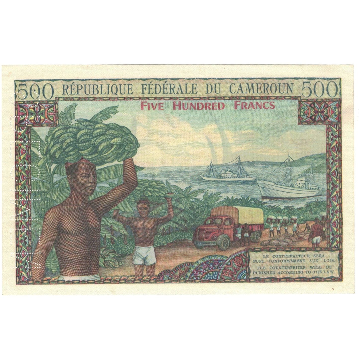 bankovka,
 
 kamerun,
 
 500 frankov